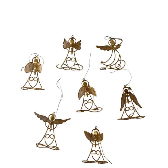 Wire Twist Capiz Shell Angel Christmas Ornaments with Rhinestones Set of 7 - Picture 3 of 7